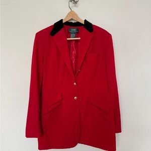 Lauren Ralph Lauren Red Blazer w/ Black Velvet Collar | Size 14